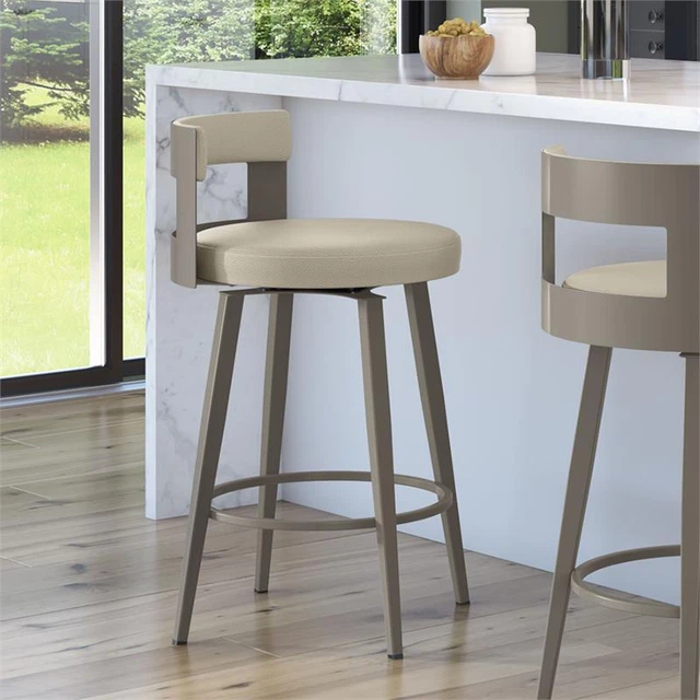 Amisco Paramont 30 In. Swivel Bar Stool - Greige Faux Leather / Grey Metal