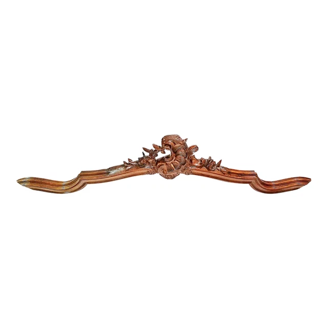 French Antique Walnut Cartouche Crown Wall Carving