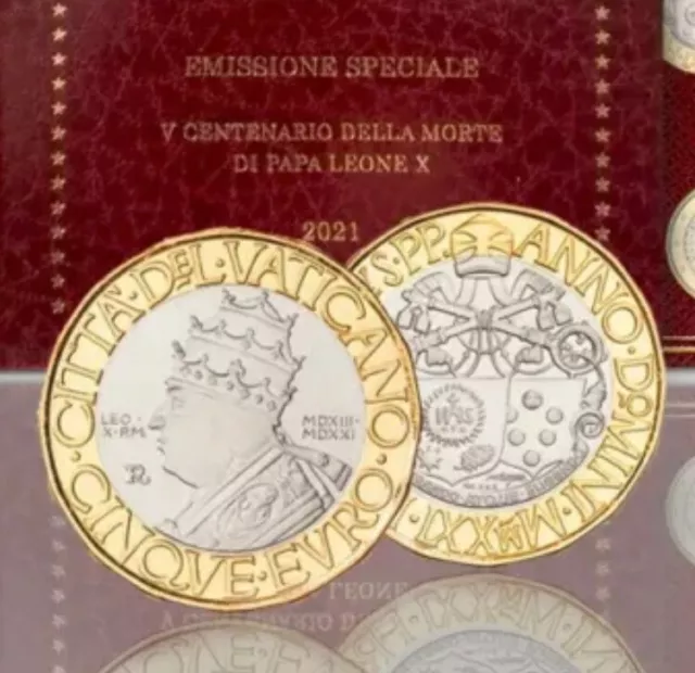 5 Euros Bimetalica Vaticano 2021 Papa Leone X BU De Cartera Oficial