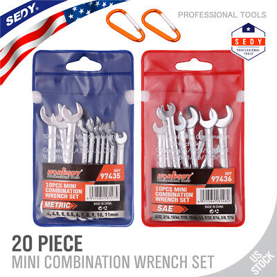 20 pc Mini Wrench Set Metric SAE Ignition Spanner Open End and Box End Standard