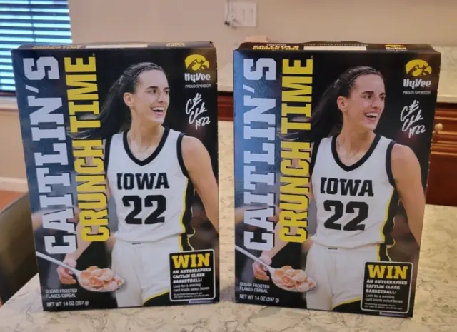 Caitlin Clark Crunch Time Iowa Hawkeye Basketball Sealed Cereal Boxes 2 Box Lot