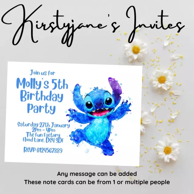 Birthday party invitations invites Personalised Kids Girls Boys Disney Stitch