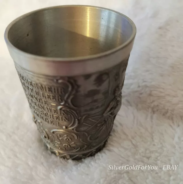 Solid Pewter Small Shot Cup Frieling Zinn ANTIQUE GERMAN Embossed Engraved