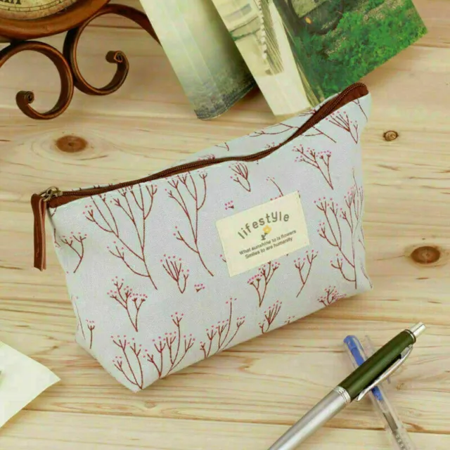 Portable Floral Canvas Pencil Case Cosmetic Student T FAST Stationery Q6K4