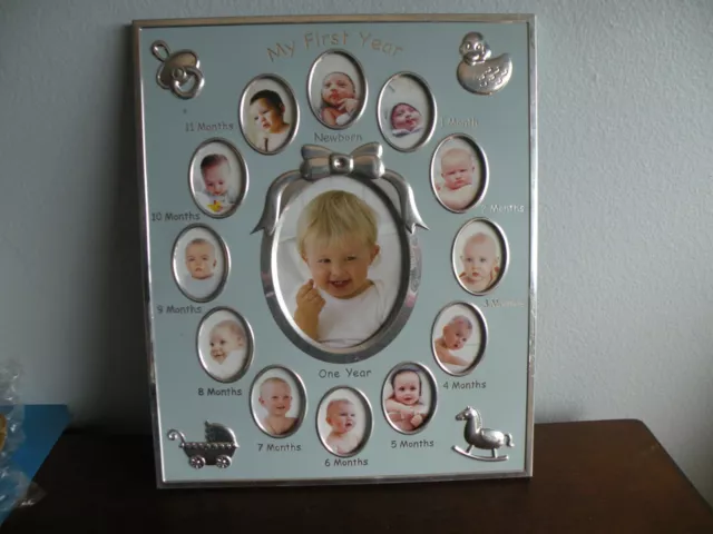 My First Year Picture Photo Frame Blue Color for Baby Boy New no box F7