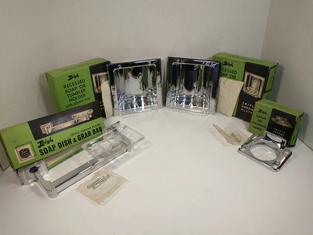 New Old Stock Mid Century Chrome Bathroom Hardware Lot By LEIGH