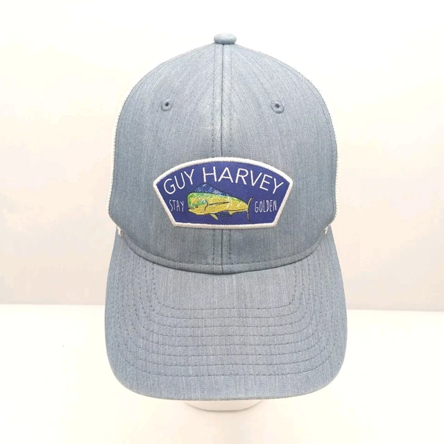 GUY HARVEY MENS Stay Golden Mahi Mahi Dolphin Blue Mesh Trucker Hat