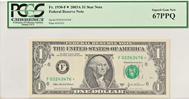 2003A  $1 Atlanta Star Note FR. 1930-F*  PCGS Currency 67 PPQ Superb Gem New