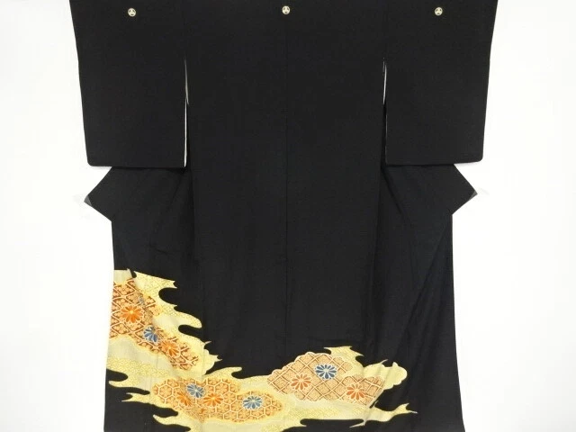 41695# Japanese Kimono / Antique Tomesode / Embroidery / Mist & Chrysanthemu