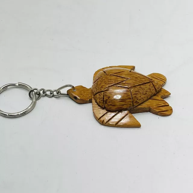 Sea Turtle Key Ring Carved Wood Figure Keychain Wooden