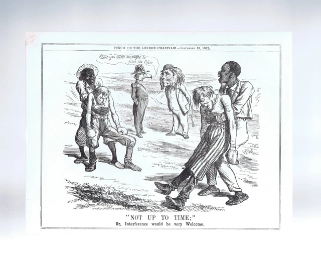 1862 Original US Civil War Cartoon British View North v South "Not Up To Time"