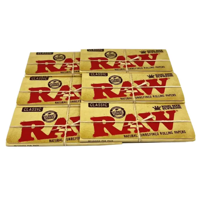 Raw Classic King Size Supreme Natural Unrefined Rolling Papers 6 Packs