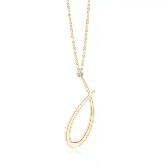 Bezel Set Diamond Lowercase "J" Initial Pendant in 14K Yellow Gold