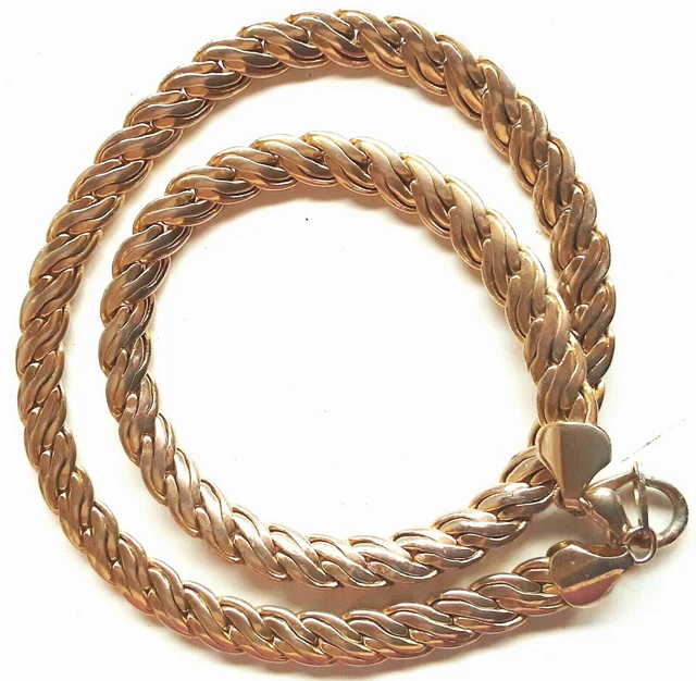 Collier Large Chaîne Serpent Maille Plate Couleur Or - Bijou Vintage Fantaisie - Occasion