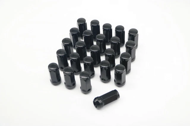 M14x1.5 Black Bulge Acorn Lug Nuts 1.95" Long Wheel Nuts 3/4" Head Set of 24