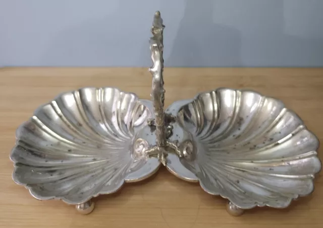 Vintage Sterling Silver Double Clamshell Nut/Candy Dish with Handle Footed 9.9oz