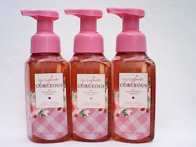 Lote de 3 Bath & Body Works White Barn Gingham Precioso Jabón Espumante Lavado a Mano Set