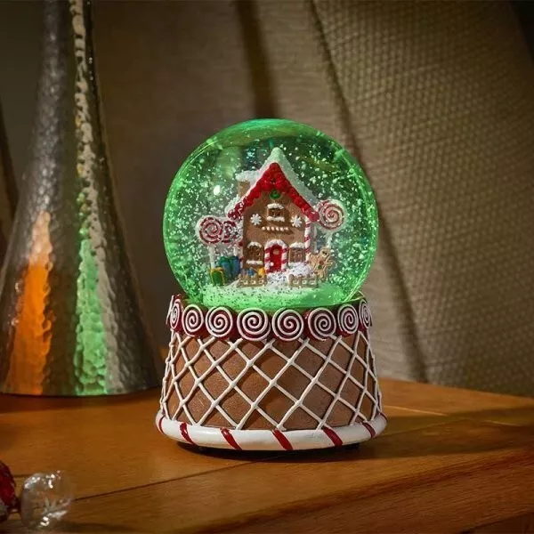 Christmas Snowglobe Musical Decoration LED Light Up Gingerbread House Ornament