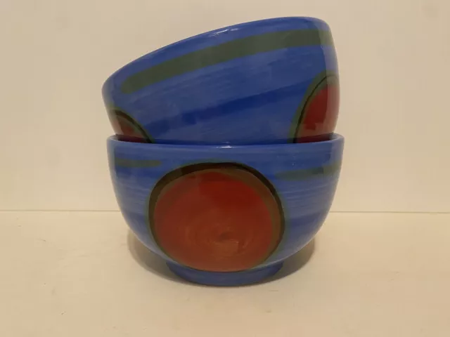 Pair Gail Pittman Creation Blue Red Green Cereal Dinner Bowls 5 7/8’’ x3.5 Rare