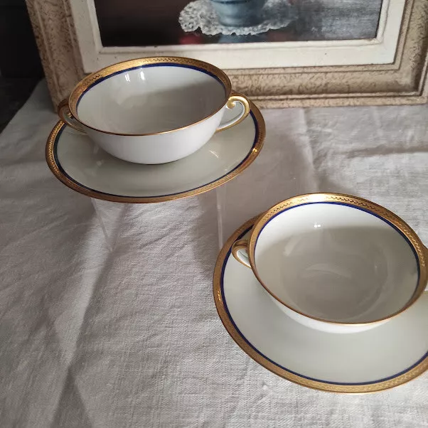 Duo de bols à bouillon en Porcelaine Vignaud Limoges