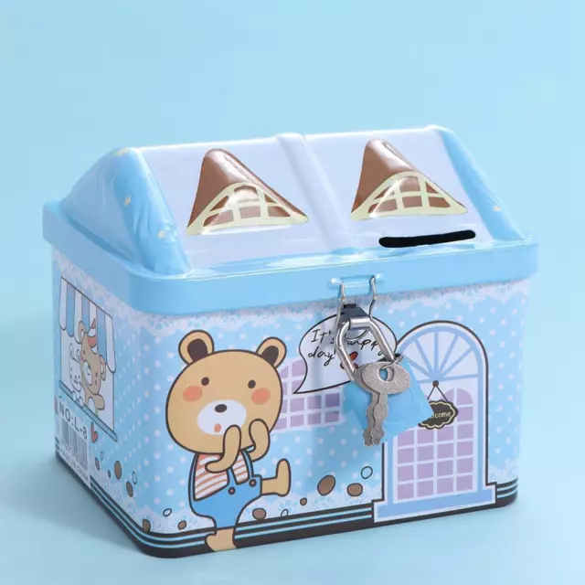 Cute House Shape Piggy Bank with Key Lock Coin Safe Storage Box  Home