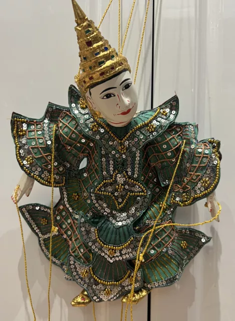 Vintage Thai Marionette String Puppet Wooden Burmese Handmade Traditional Dress