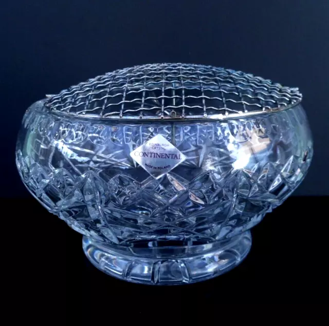 Edinburgh Continental crystal rose bowl & silver plated flower wire - 17.5 cm