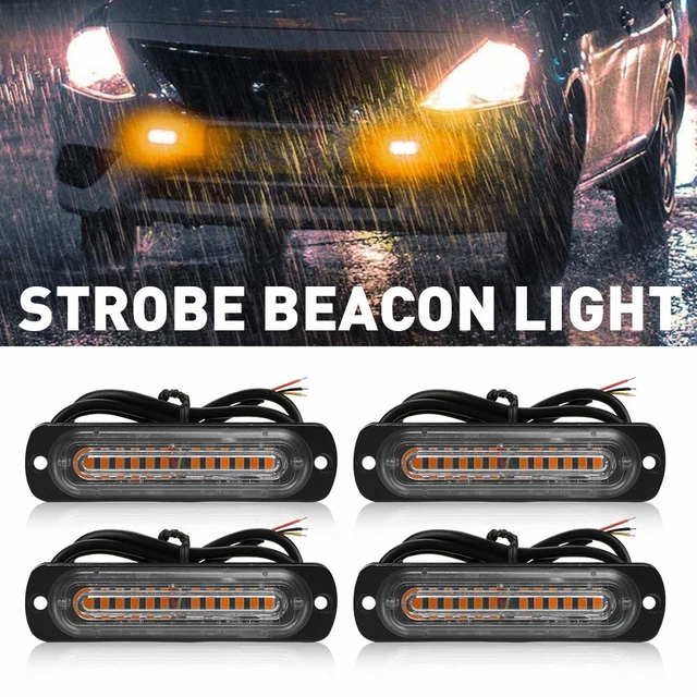 4PCS 12 LED Car Truck Strobe Light Beacon Warning Hazard Flashing Lamp Amber