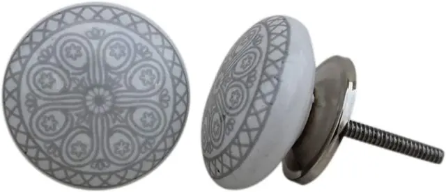 Artncraft 12 Knobs White & Grey Hand Painted Ceramic Knobs Cabinet Drawer Pull