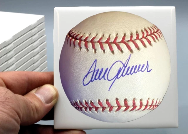 Custom "TOM SEAVER" Signed Helmet UV Printed Ceramic White Tile Coaster