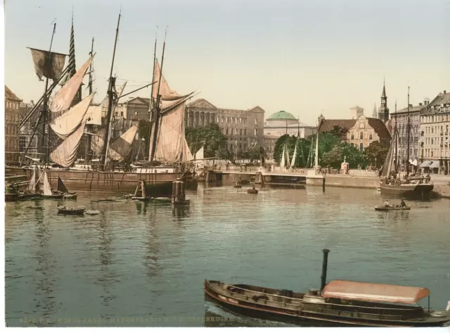 Kopenhagen. Hafenpartie mit Schlossruine. PZ vintage photochromie, Danemark ph