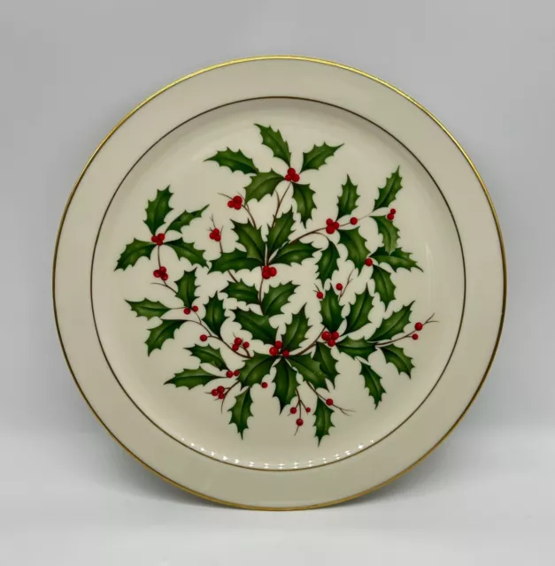 Lenox Holiday Holly Berry Gold Trim  12.75" Round Platter Chop Plate Made In USA