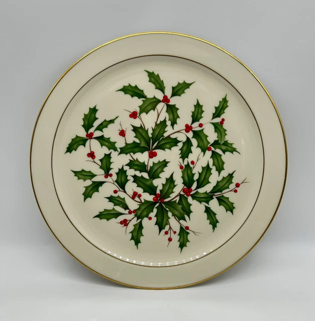 Lenox Holiday Holly Berry Gold Trim  12.75" Round Platter Chop Plate Made In USA