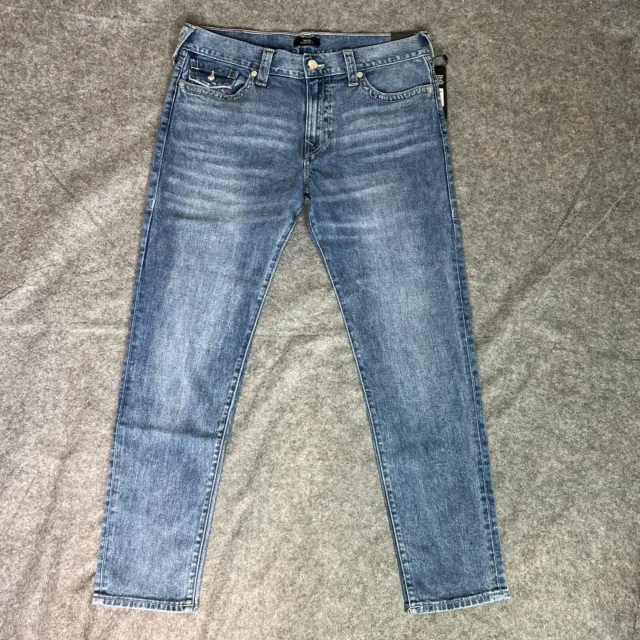 True Religion Men Jeans 36x32 Blue Denim Pant Skinny Flap Pocket Rocco Budda NWT