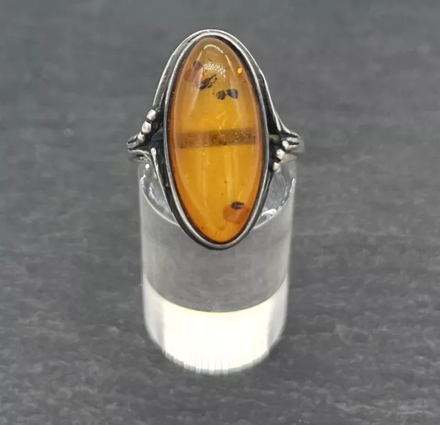 925 Bague Argent Avec Ambre, Miel, Taille Ajustable, Gr. 58, Bon État