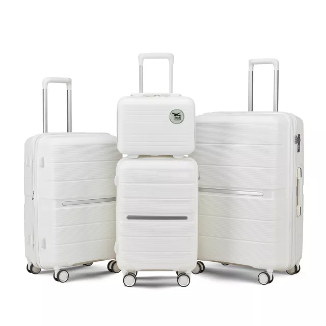 4Pc Hardshell Luggage Set (14/20/24/28) Suitcase Light TSA Lock Expandable White