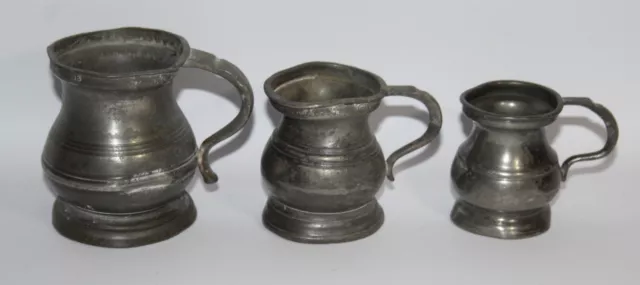 Antique Pewter - Graduated Set of 3 Bellied Measures