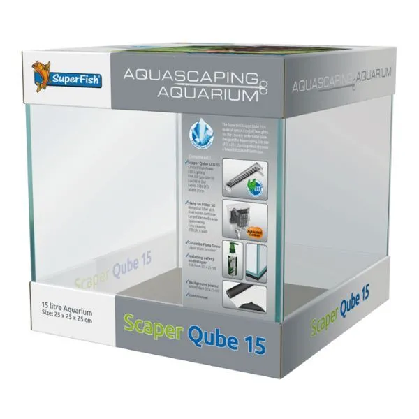 SuperFish Scaper Qube Aquarium CrystalClear Glass Fish Tank Filter LED Light CO2 2
