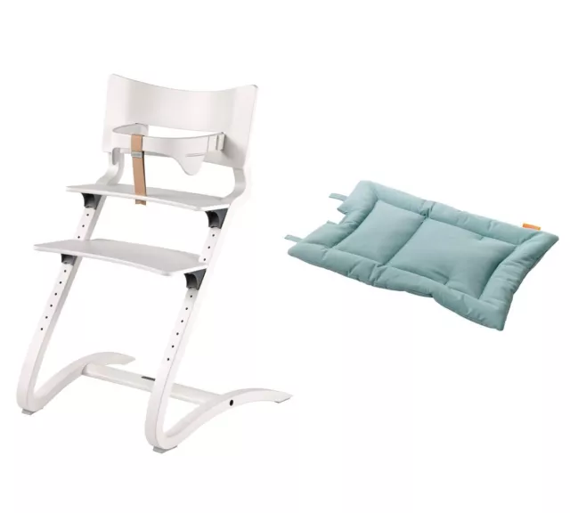 Leander Stuhl weiß lackiert Babyhochstuhl Kinderstuhl + Bügel + Kissen blue