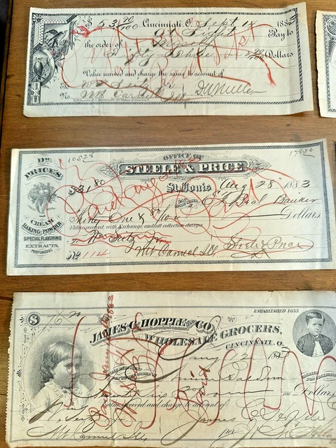 Lot of 8 Antique Receipts Ephemera 1883 Letterhead Graphics 1 Color Grocery IL 8