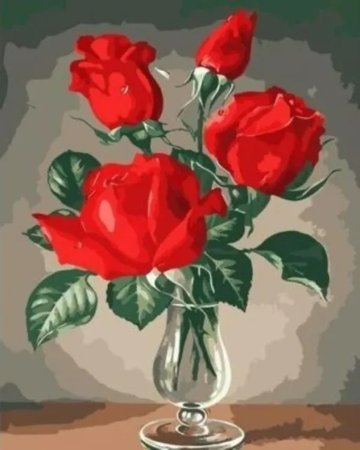 XdxArt - DIY Paint by Number Kit on Canvas Painting - Red Roses- 16"x20"