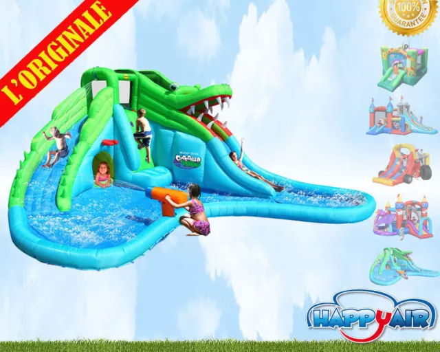 Castello Gonfiabile Happy Hop Mr Coccodrillo Acquatico Scivoli Wet & Dry 9517