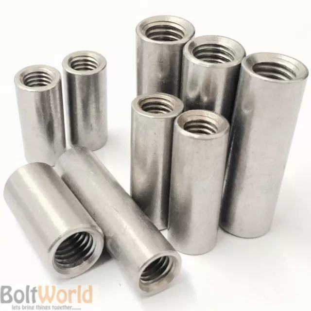A2 Stainless Steel Threaded Sleeve Rod Bar Stud Round Connector Nut Long Nuts