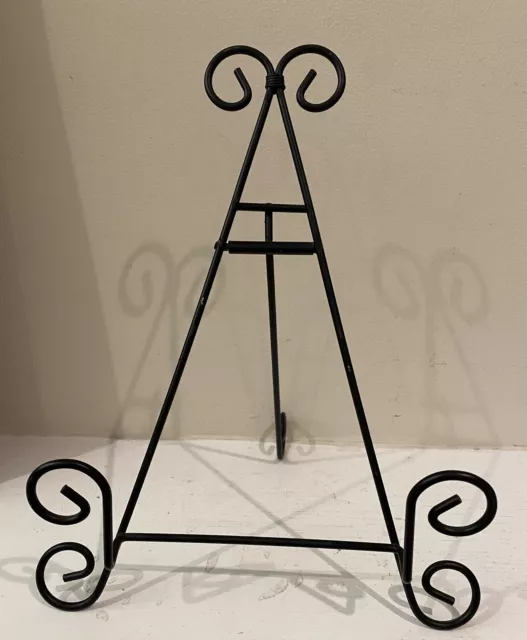 11" Tabletop Easel Black Wrought Iron Metal Scroll Work Art Photo Picture Plate