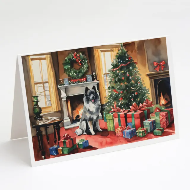 Keeshond Cozy Christmas Greeting Cards Envelopes Pack of 8 DAC2690GCA7P