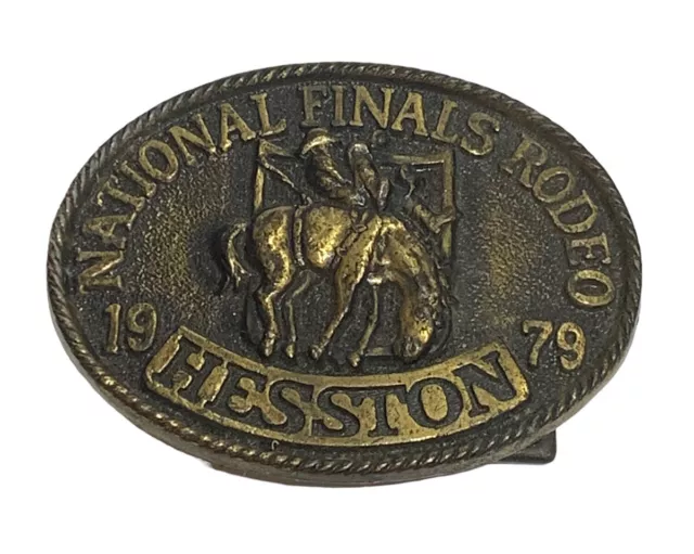 HESSTON 1979 National Finals Rodeo Collectors Metal Belt Buckle Cowboy Western