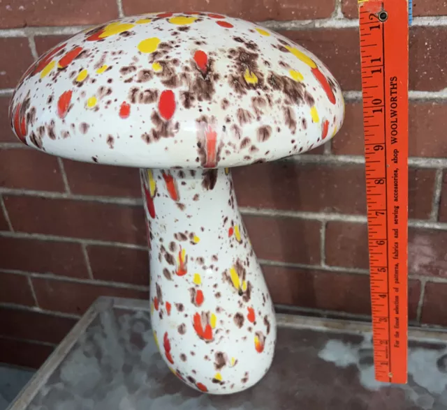 Vtg 70s LARGE 12” Toadstool Ceramic Drip Glaze Art Pottery Mushroom