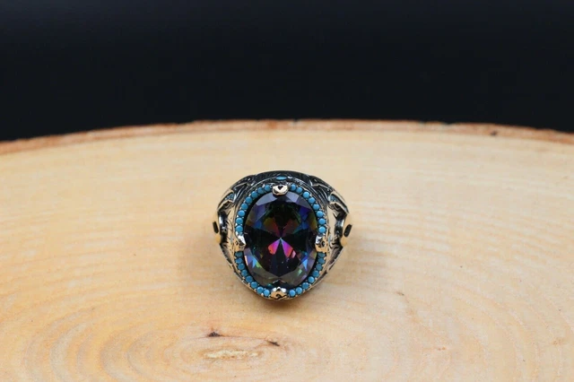 Bague pour homme en topaze mystique faite à la main en argent 925k créée en... 2