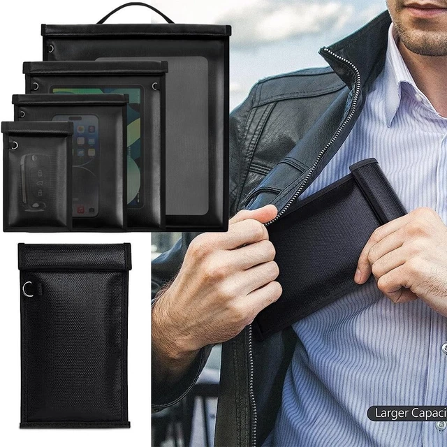 Caredgitz Faraday - Confezione da 5 gabbie Faraday extra large per laptop, tablet, telefono, portachiavi, portatili, a prova di EMP, con cordino, ignifuga, resistente all'acqua