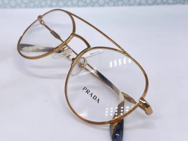 Prada Brille Damen Rund Gold Bronze Groß Panto VPR 55U Metall